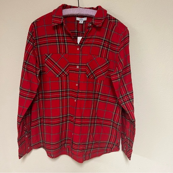 NWT Croft & Barrow Red Plaid Button-Up Shirt M - Picture 2 of 8